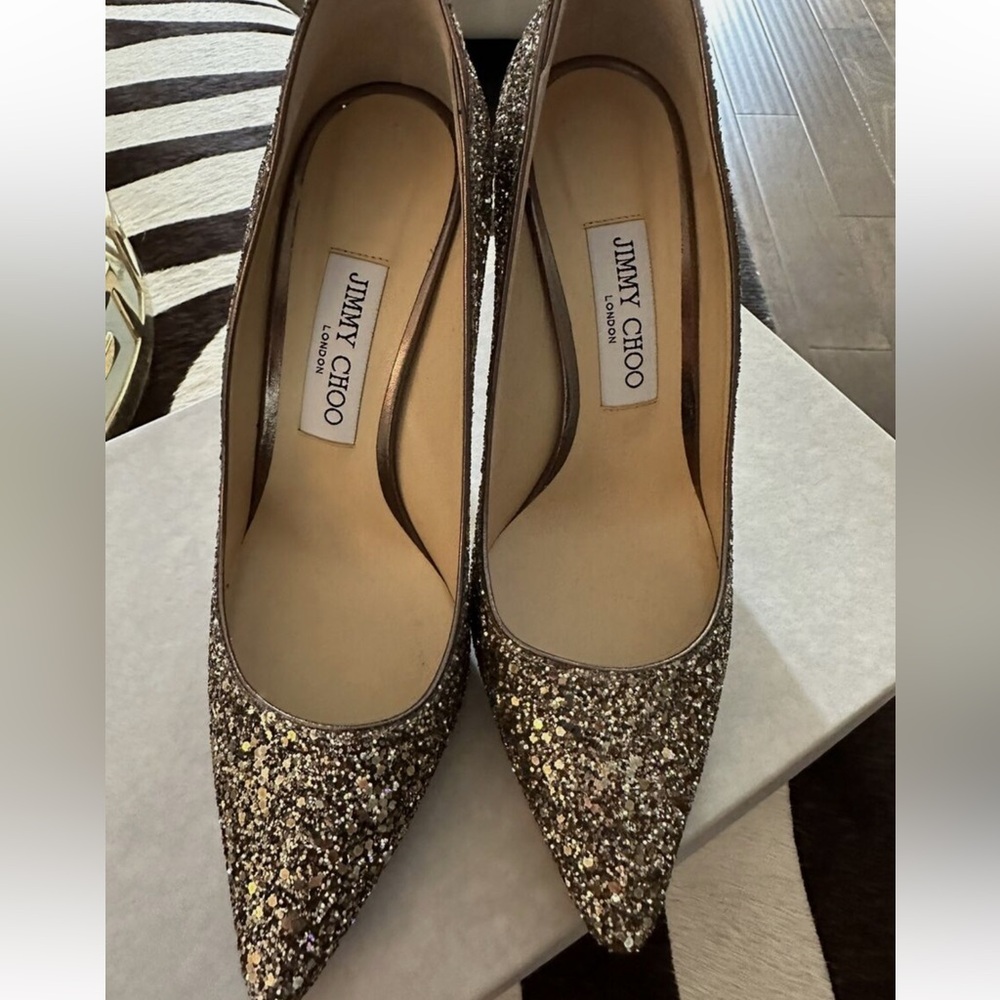 Jimmy Choo Romy 85 size 39 Champagne Glitter Heels